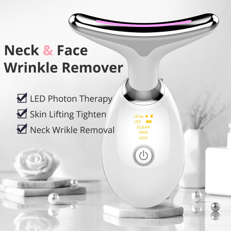 EMS Thermal Neck Lifting and Tighten Massager Electric Microcurrent Wrinkle Remover LED Photon Face Beauty Device for Woman